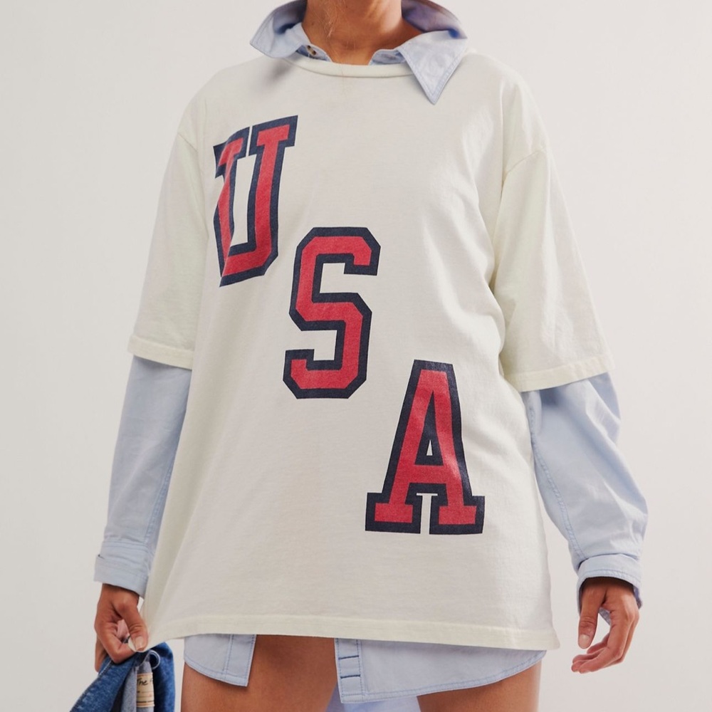 Free People Cream USA Graphic Tee